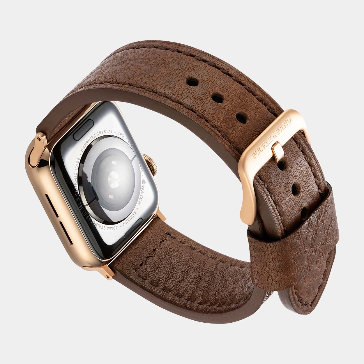 Lond Luxury Apple Watch Strap - Brown Leather - Buckle & Band - LON-38-BRN-GL