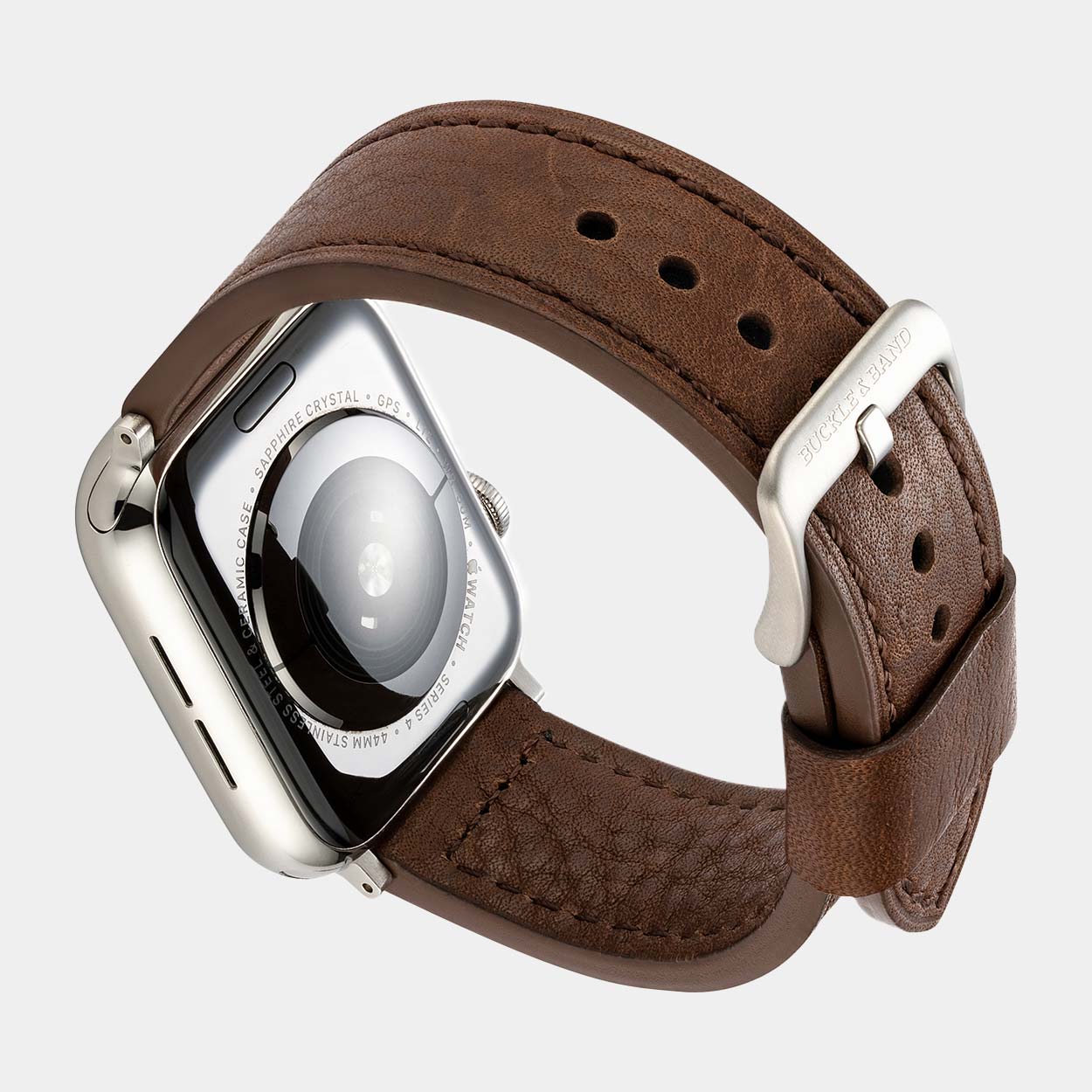 Lond Luxury Apple Watch Strap - Brown Leather - Buckle & Band - LON-38-BRN-SI
