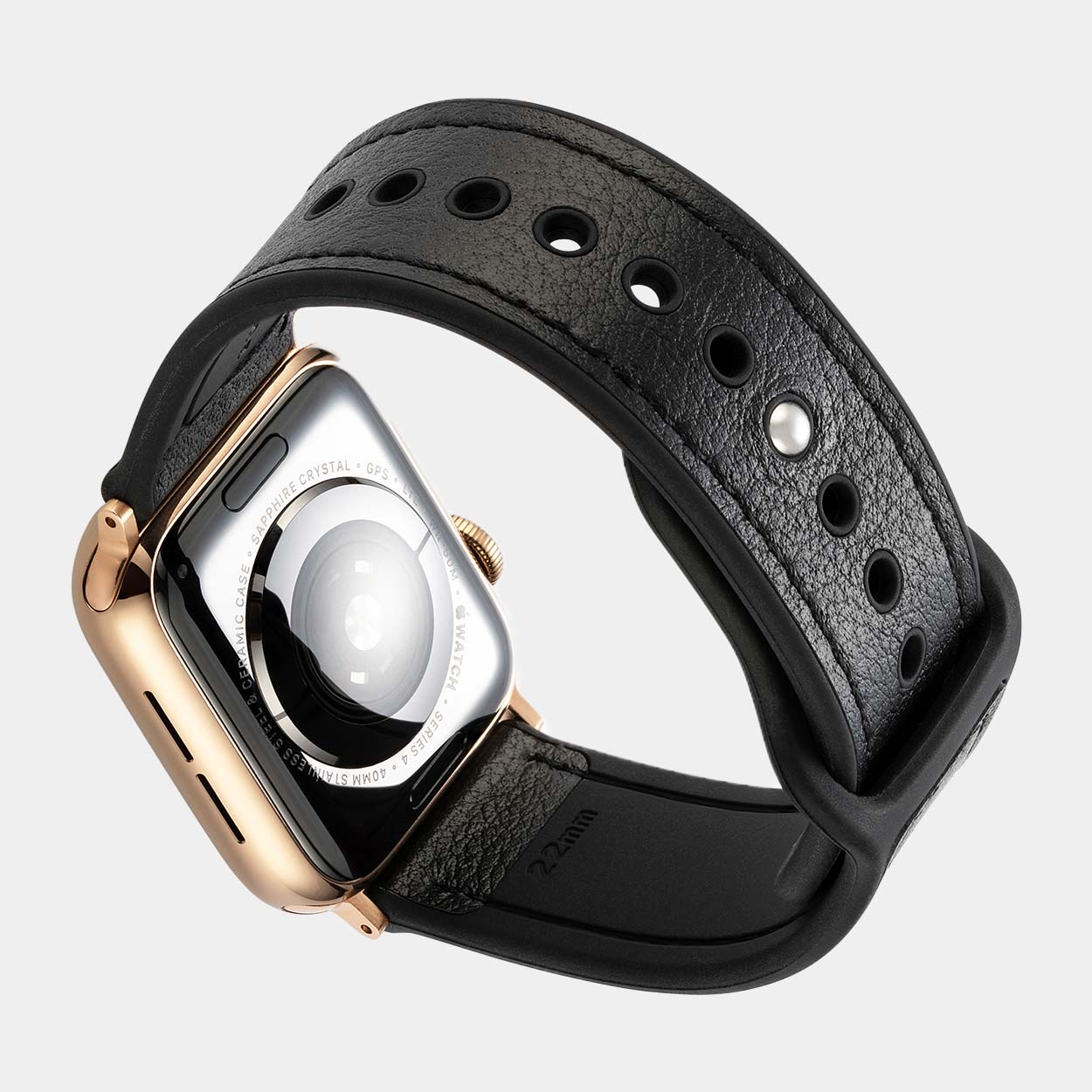Hybri Sport/Leather Apple Watch Strap - Black - Buckle & Band - HYB-38-BLK-GL