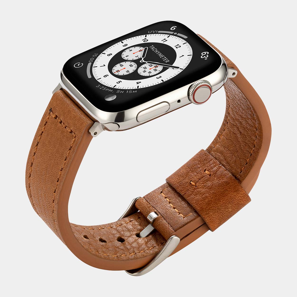 Lond Luxury Apple Watch Strap - Khaki Leather - Buckle & Band - LON-38-KHA-SI