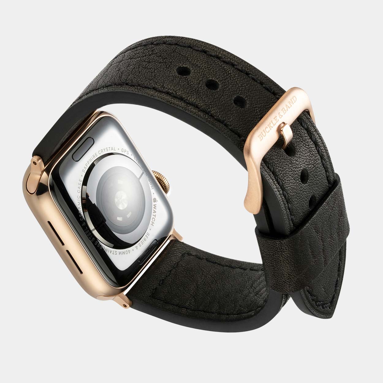 Lond Luxury Apple Watch Strap - Black Leather - Buckle & Band - LON-38-BLK-GL