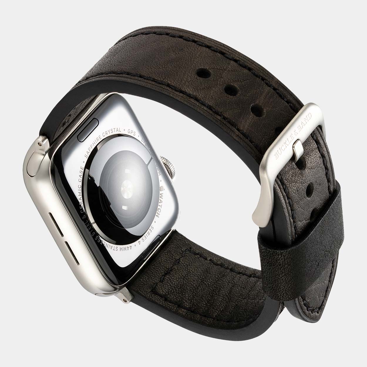 Lond Luxury Apple Watch Strap - Black Leather - Buckle & Band - LON-38-BLK-SI
