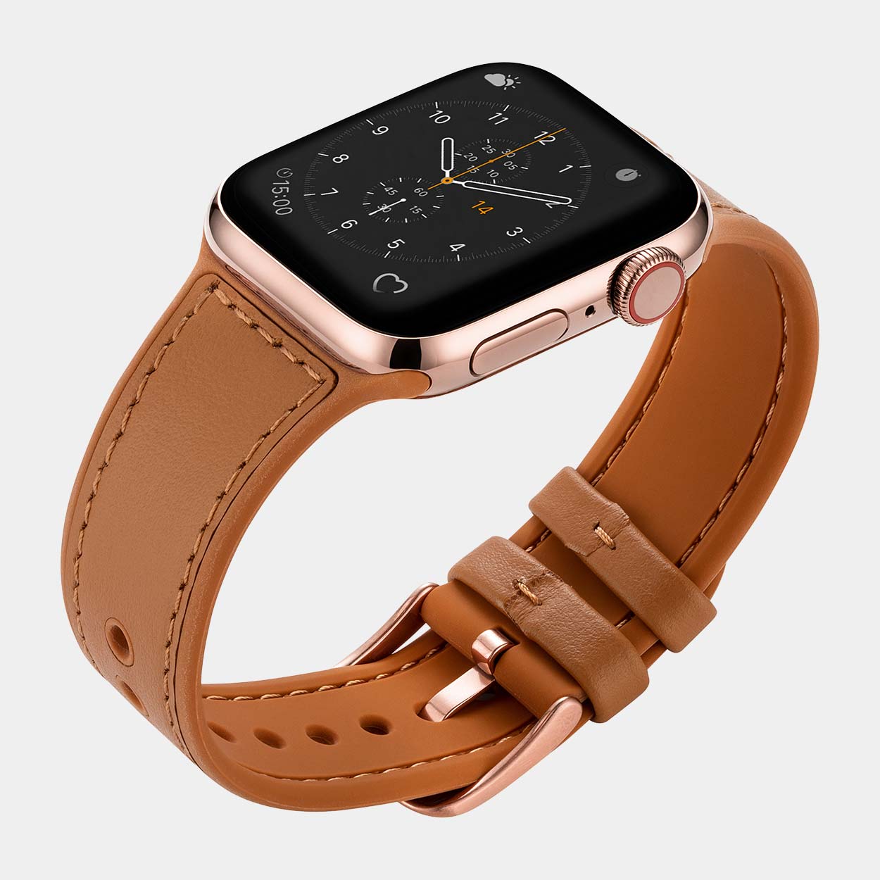 Mona Hybrid Sport/Leather Apple Watch Strap - Brown - Buckle & Band - MON-38-BRN-RG