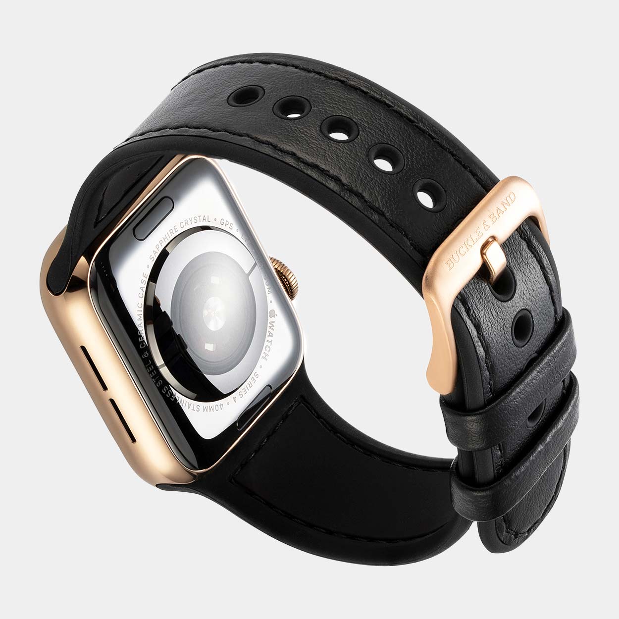 Mona Hybrid Sport/Leather Apple Watch Strap - Black - Buckle & Band - MON-38-BLK-GL