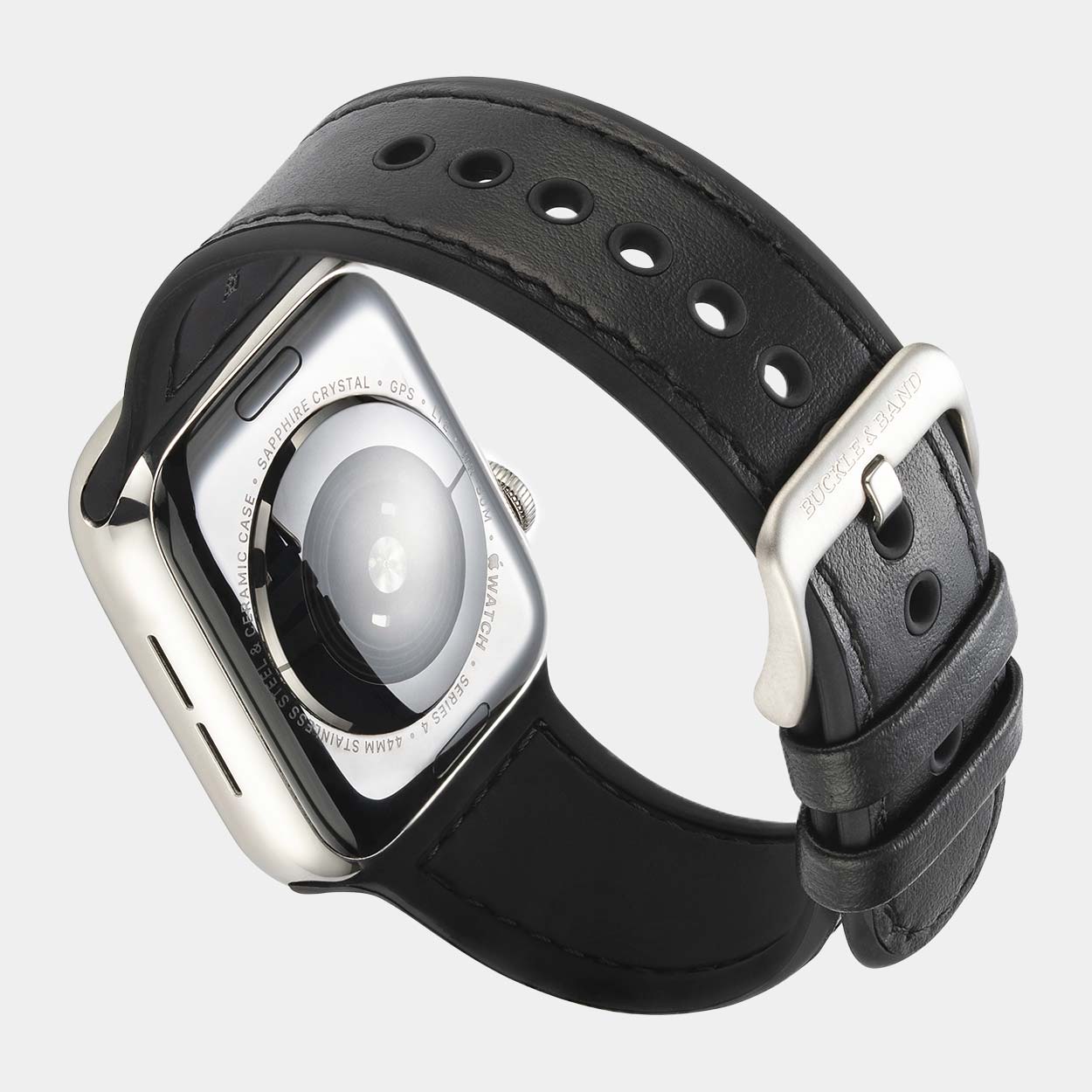 Mona Hybrid Sport/Leather Apple Watch Strap - Black - Buckle & Band - MON-38-BLK-SI