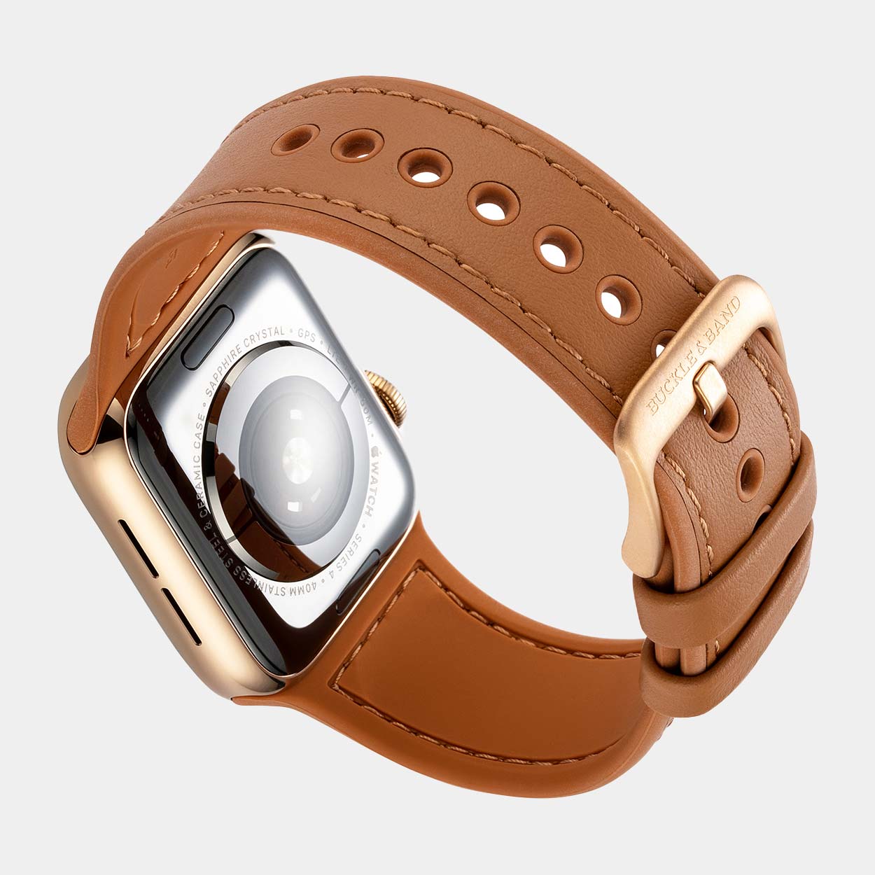 Mona Hybrid Sport/Leather Apple Watch Strap - Brown - Buckle & Band - MON-38-BRN-GL