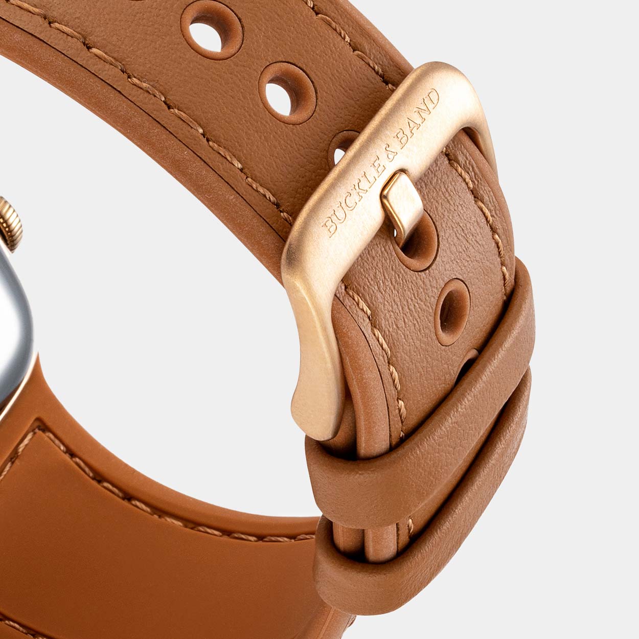 Mona Hybrid Sport/Leather Apple Watch Strap - Brown - Buckle & Band - MON-38-BRN-GL