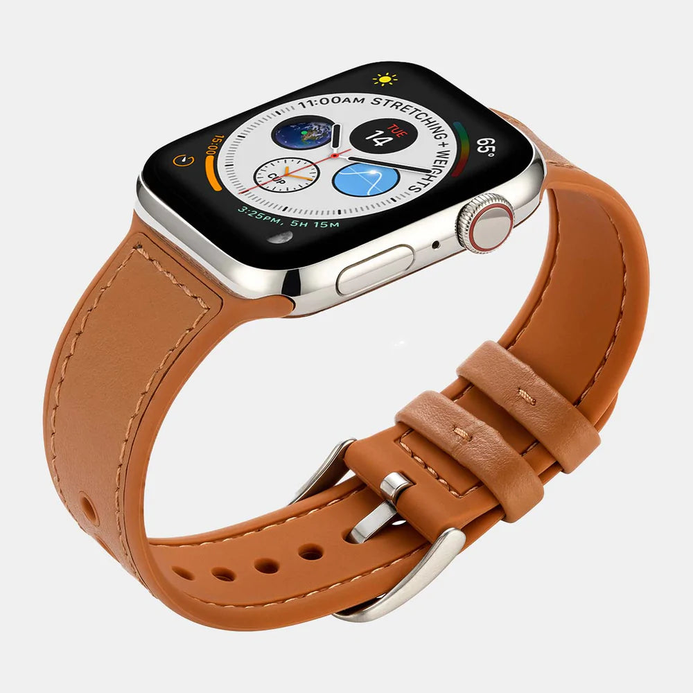 Mona Hybrid Sport/Leather Apple Watch Strap - Brown - Buckle & Band - MON-38-BLK-RG