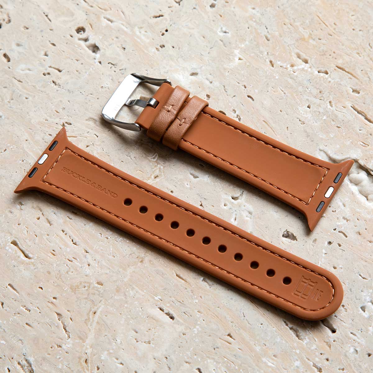 Mona Hybrid Sport/Leather Apple Watch Strap - Brown - Buckle & Band - MON-38-BRN-RG