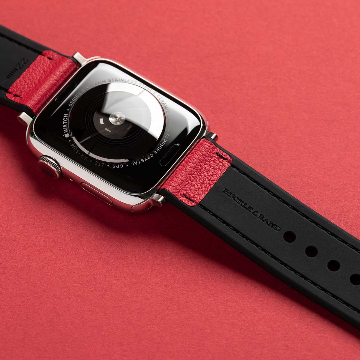 Hybri Sport/Leather Apple Watch Strap - Red - Buckle & Band - HYB-38-RED-BL