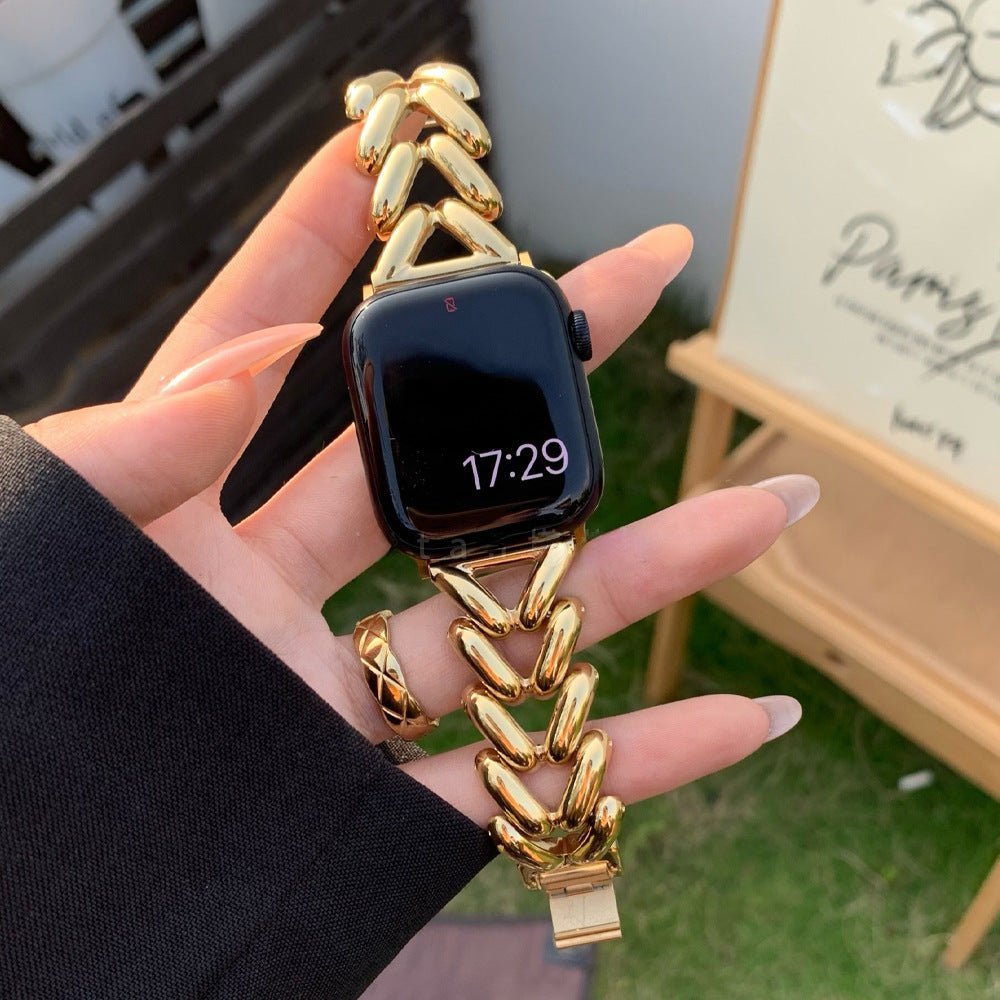 Gold Stainless Steel Heart Apple Watch Strap - Buckle and Band - HE - GL - 38