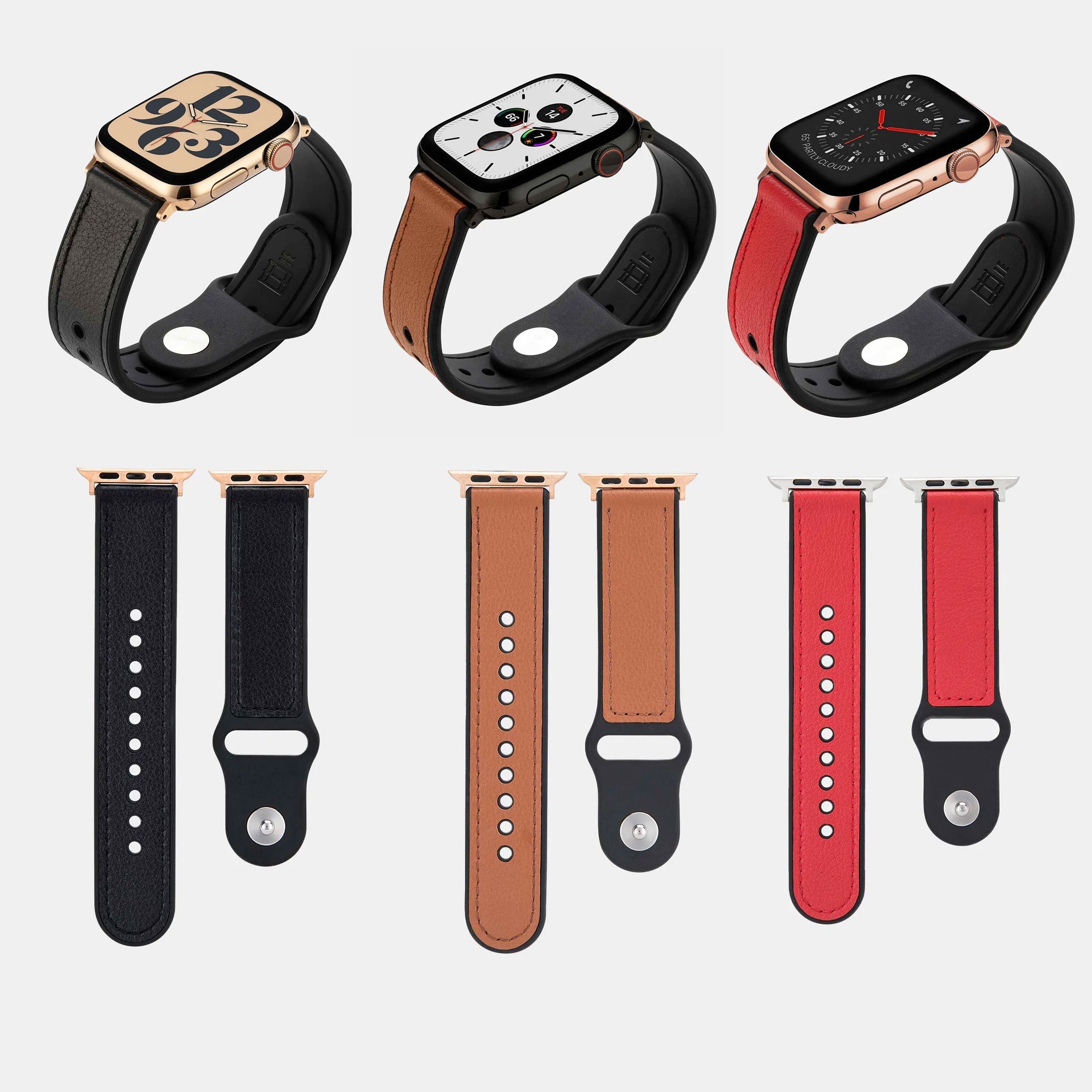 Pre-Loved Hybri Active Apple Watch Straps - Black, Red or Brown - Buckle & Band - PL-HYB-38-BLK-GL
