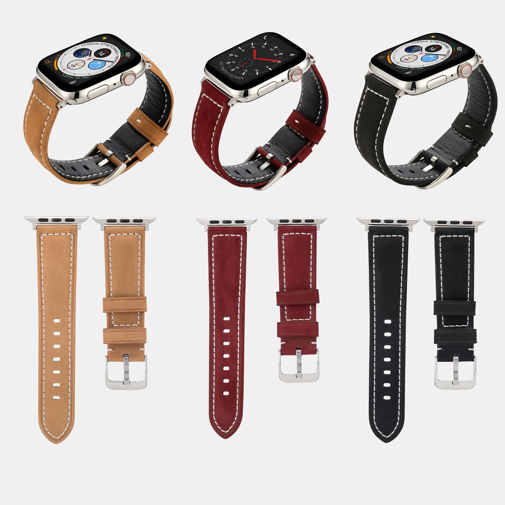 Pre-Loved Mila Apple Watch Straps - in Black, Brown or Red Suede - Buckle & Band - PL-MIL-38-BLK-GL