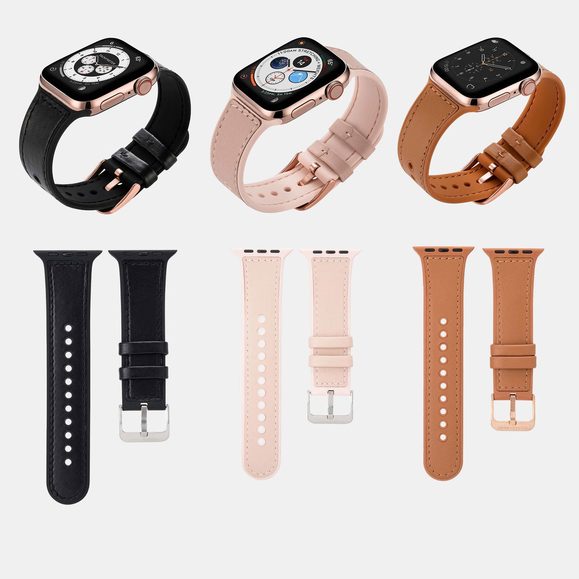 Pre-Loved Mona Hybrid Sport/Leather Apple Watch Strap Black, Pink or Brown - Buckle & Band - PL-MON-38-BLK-SI