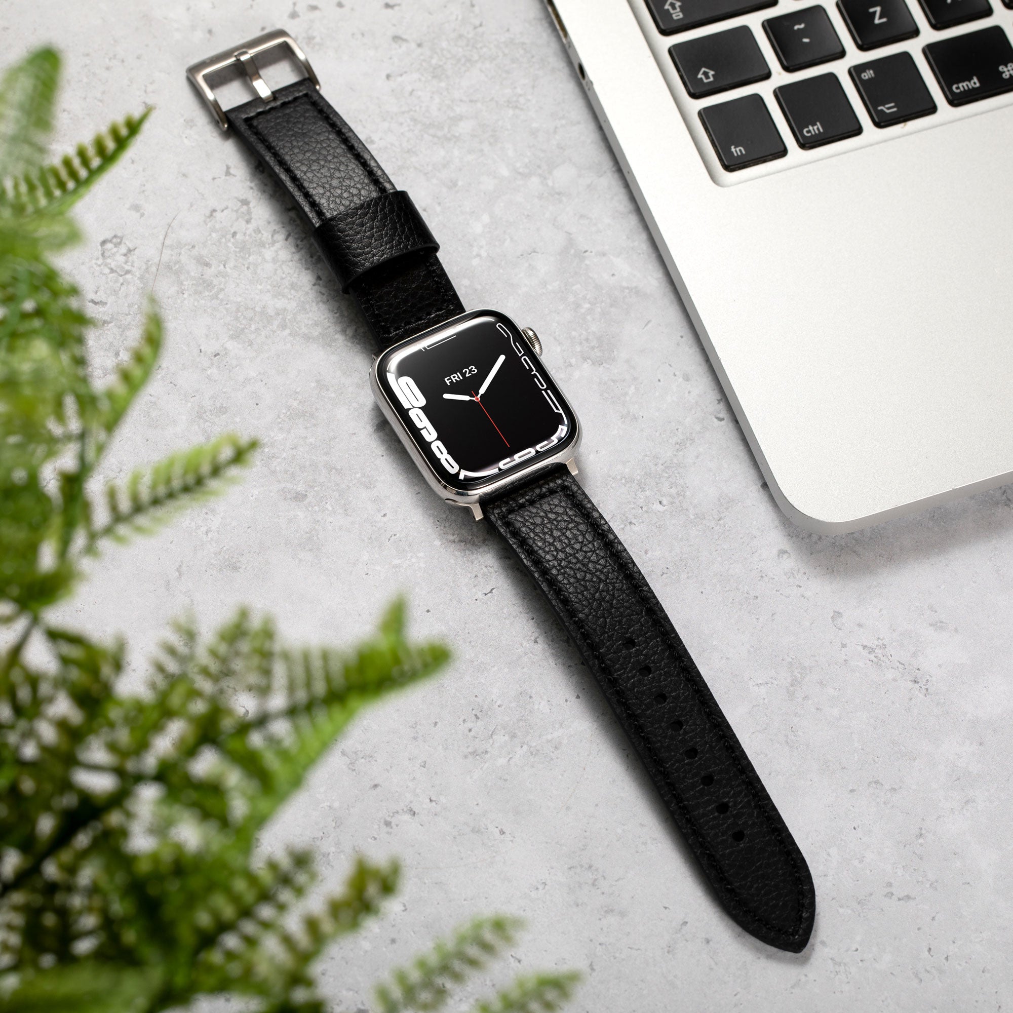 Vegan Leather Apple Watch Strap - Luxury Lond Black - Buckle & Band - VEG-38-BLK-SI