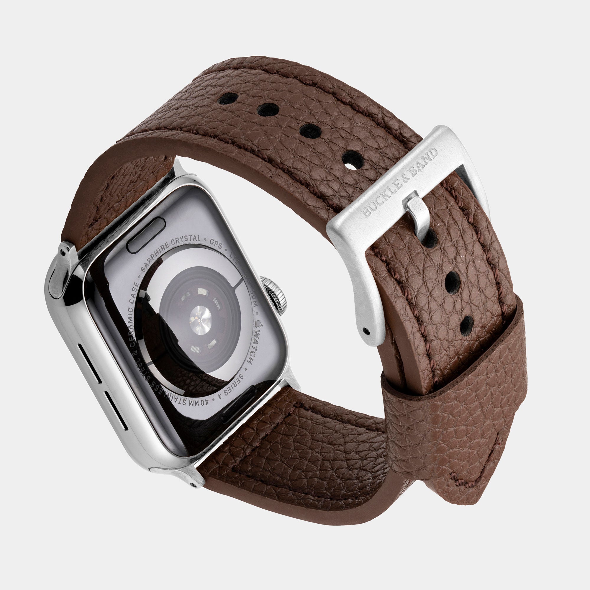 Vegan Leather Apple Watch Strap - Luxury Lond Brown - Buckle & Band - VEG-38-BRN-SI
