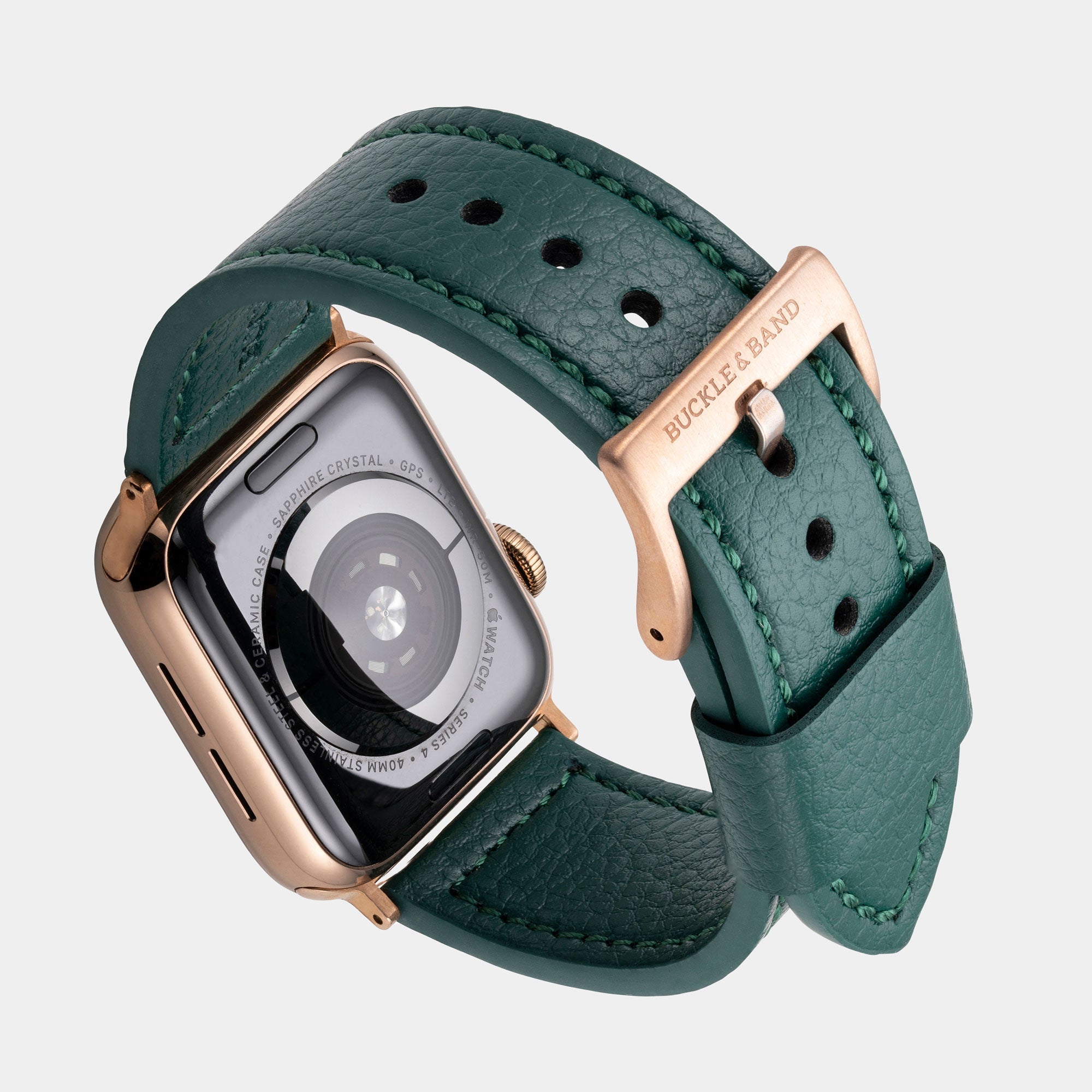 Vegan Leather Apple Watch Strap - Luxury Lond Green - Buckle & Band - VEG-38-GRE-GL