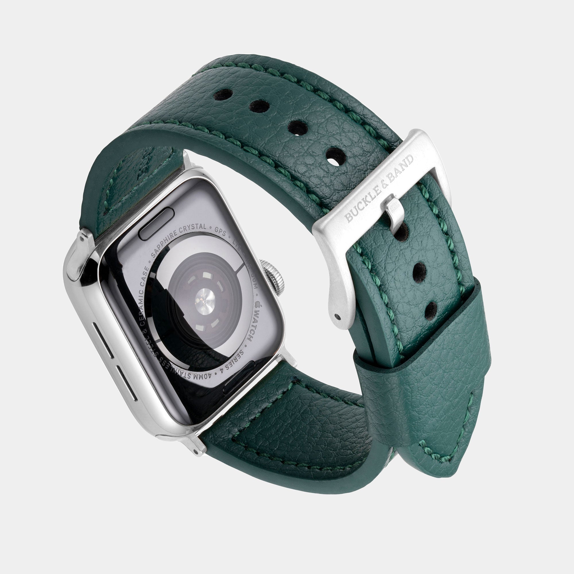 Vegan Leather Apple Watch Strap - Luxury Lond Green - Buckle & Band - VEG-38-GRE-SI