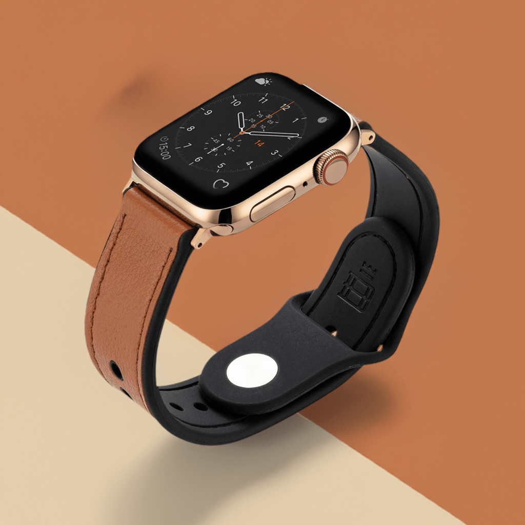 Hybri Sport/Leather Apple Watch Strap - Brown - Buckle and Band - HYB - 38 - BRN - GL