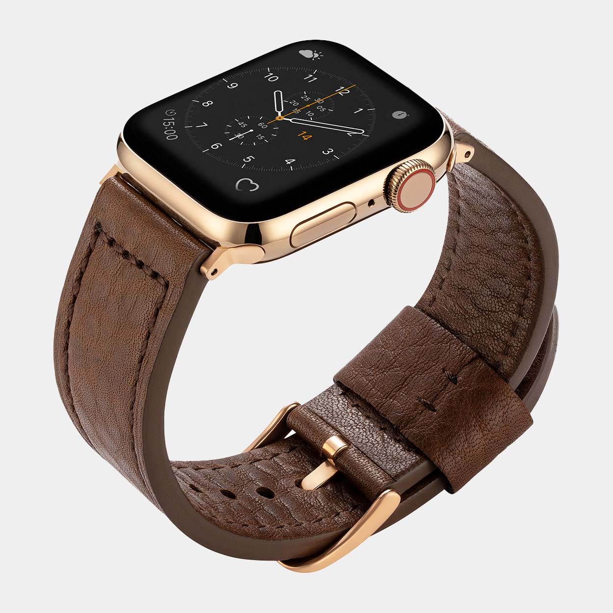 Lond Luxury Apple Watch Strap - Brown Leather - Buckle & Band - LON-38-BRN-GL