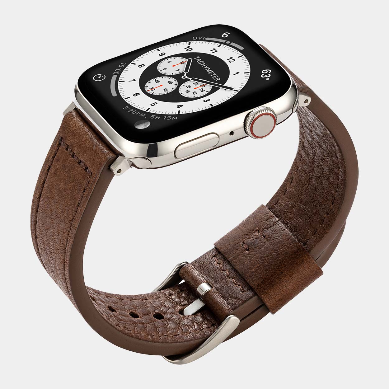 Lond Luxury Apple Watch Strap - Brown Leather - Buckle & Band - LON-38-BRN-SI