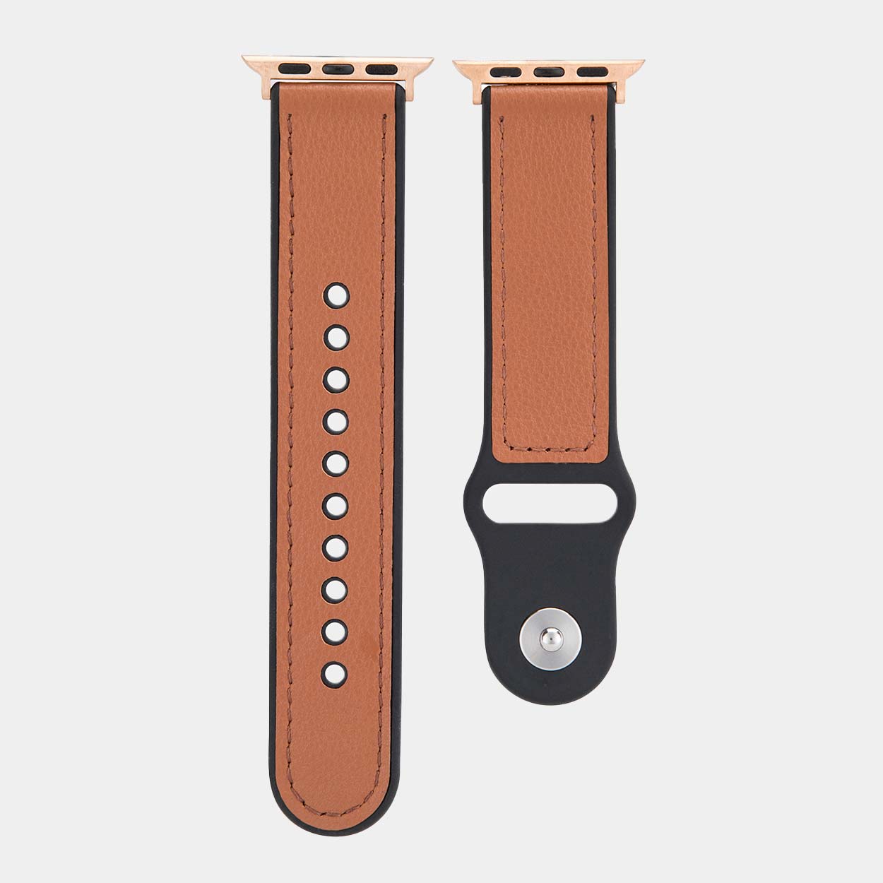 Hybri Sport/Leather Apple Watch Strap - Brown - Buckle & Band - HYB-38-BRN-GL