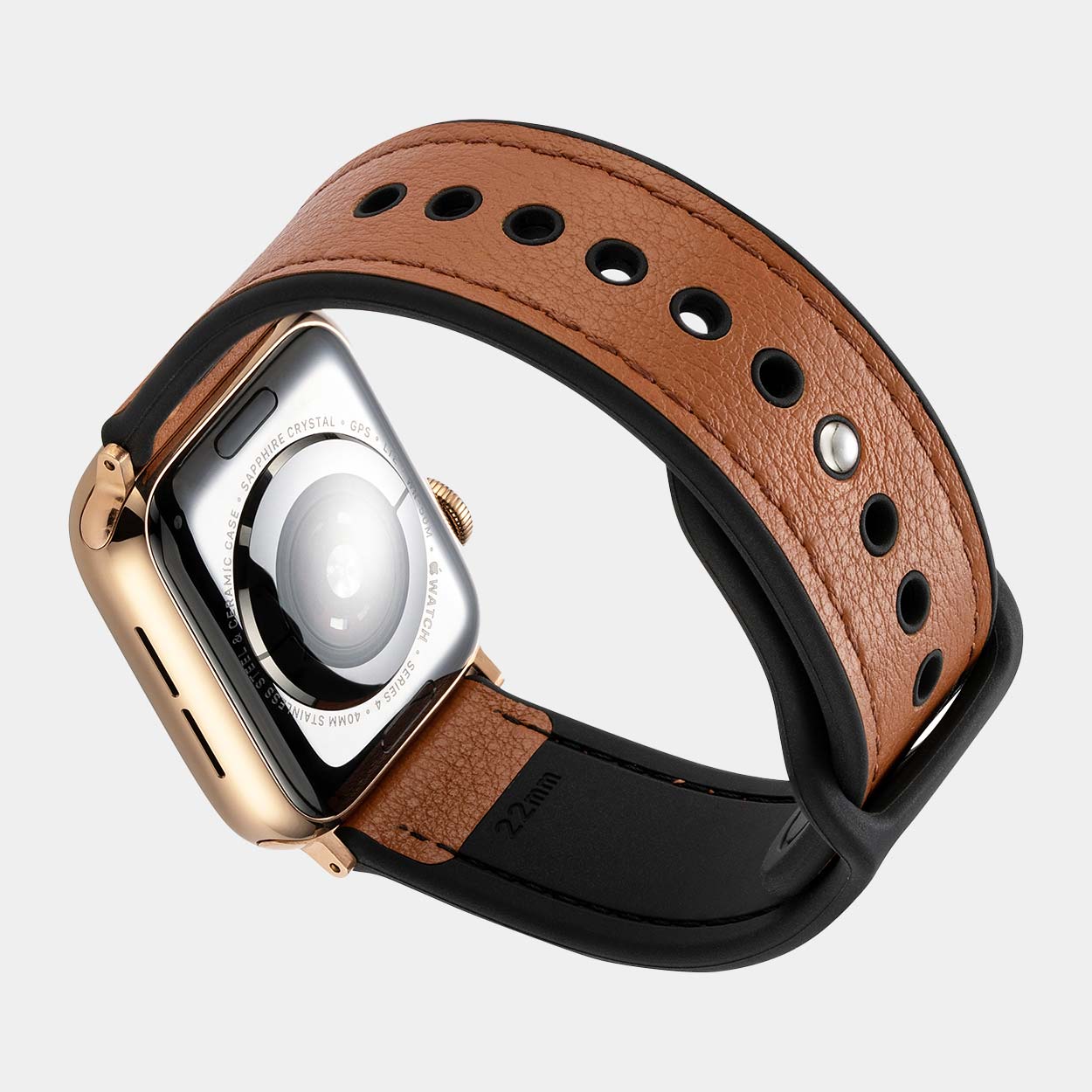 Hybri Sport/Leather Apple Watch Strap - Brown - Buckle & Band - HYB-38-BRN-GL
