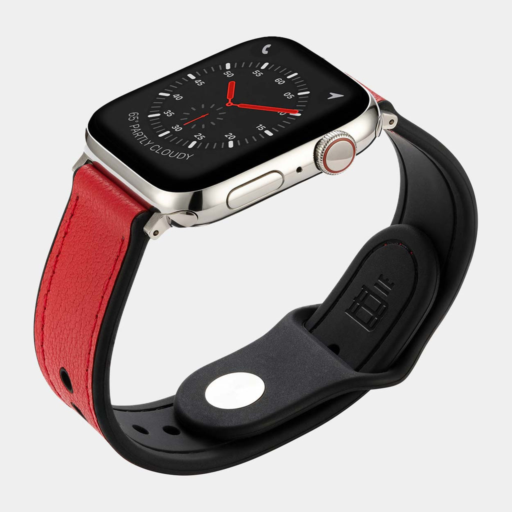 Hybri Sport/Leather Apple Watch Strap - Red - Buckle & Band - HYB-38-RED-SI