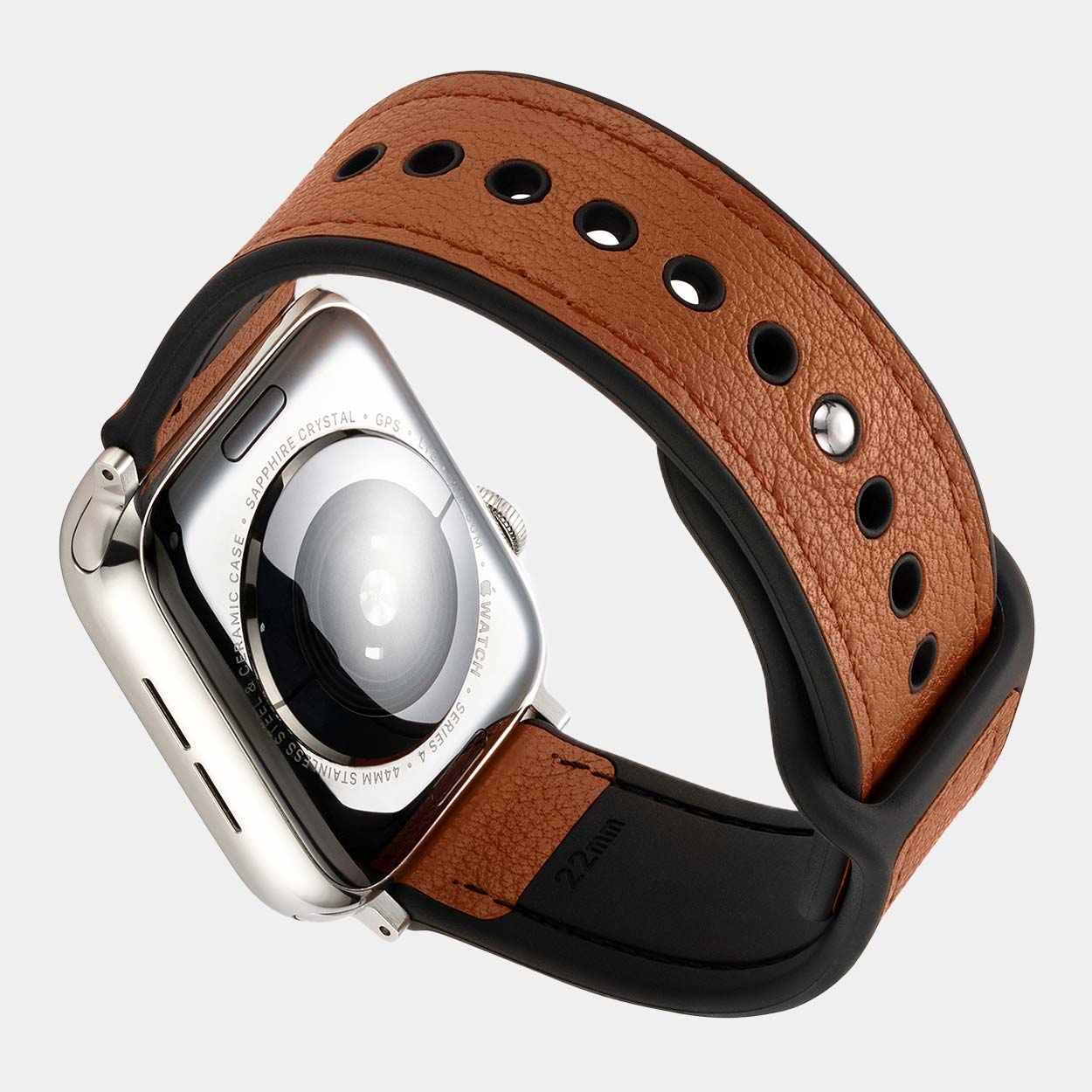 Hybri Sport/Leather Apple Watch Strap - Brown - Buckle & Band - HYB-38-BRN-SI