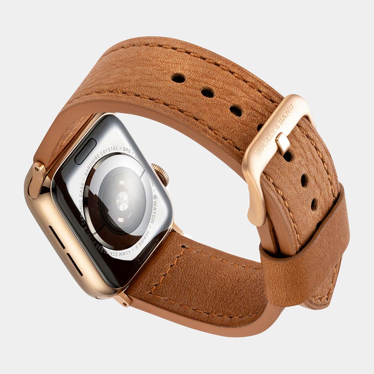 Lond Luxury Apple Watch Strap - Khaki Leather - Buckle & Band - LON-38-KHA-GL