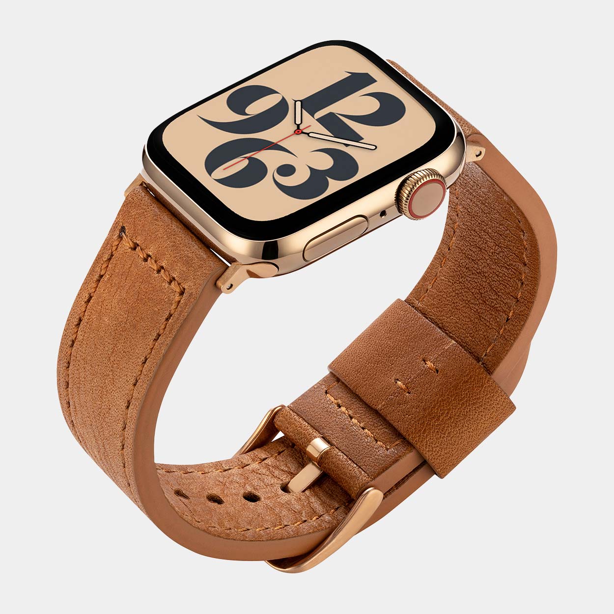 Lond Luxury Apple Watch Strap - Khaki Leather - Buckle & Band - LON-38-KHA-GL