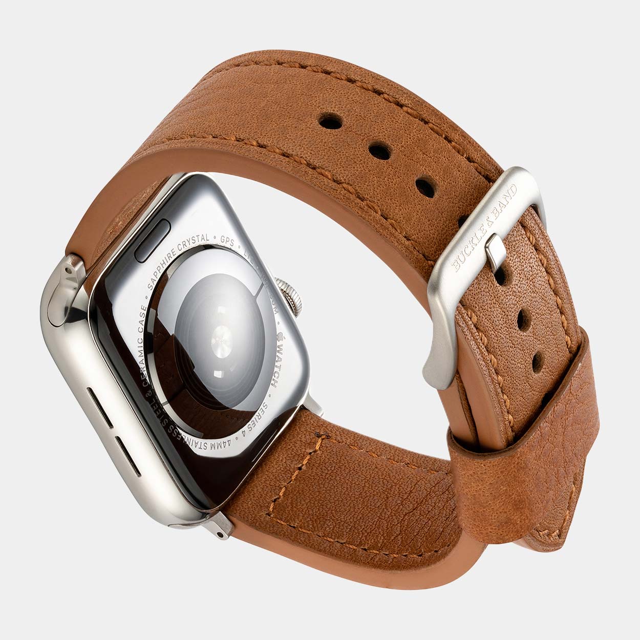 Lond Luxury Apple Watch Strap - Khaki Leather - Buckle & Band - LON-38-KHA-SI