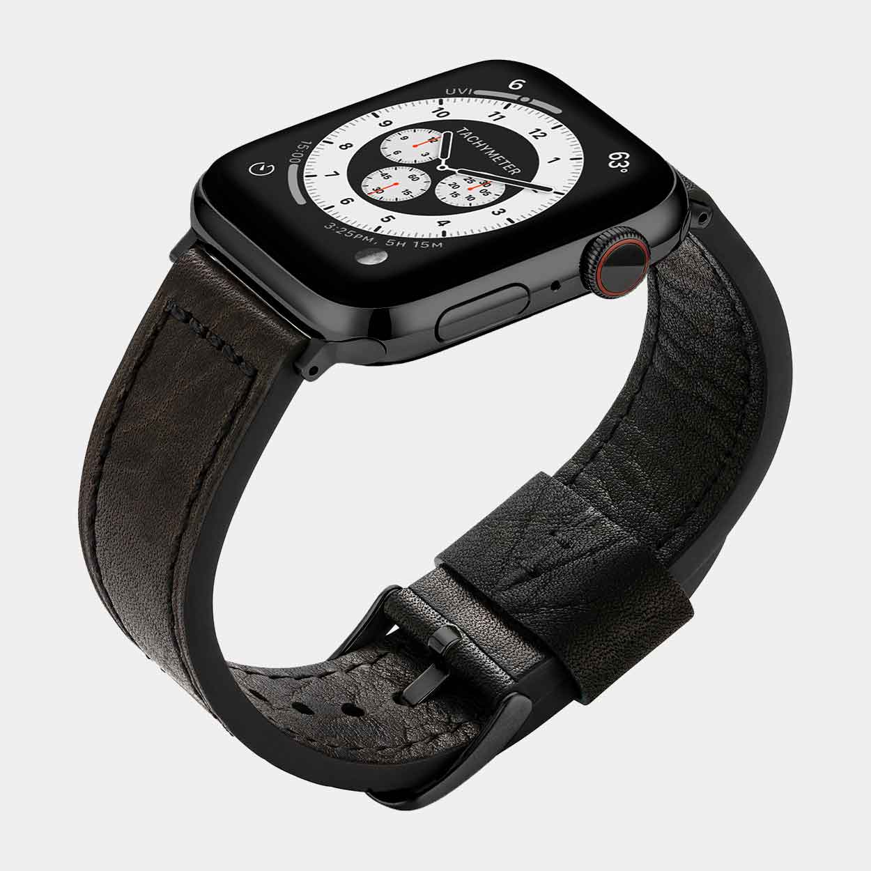 Lond Luxury Apple Watch Strap - Black Leather - Buckle & Band - LON-38-BLK-BL
