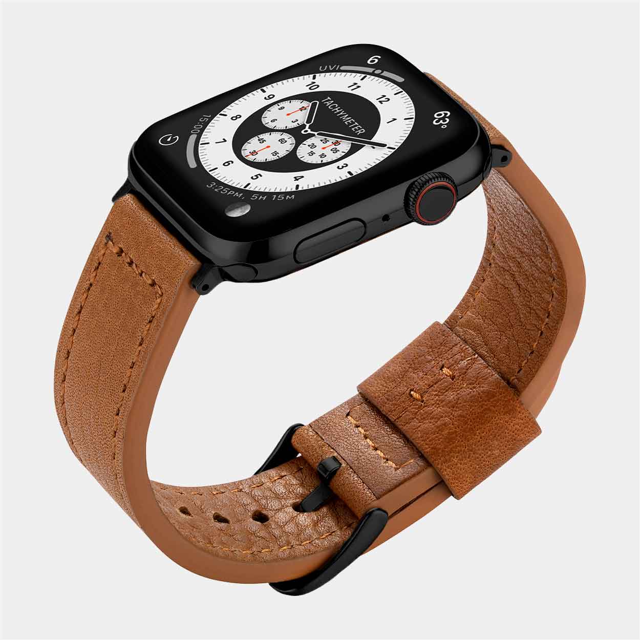 Lond Luxury Apple Watch Strap - Khaki Leather - Buckle & Band - LON-38-KHA-BL