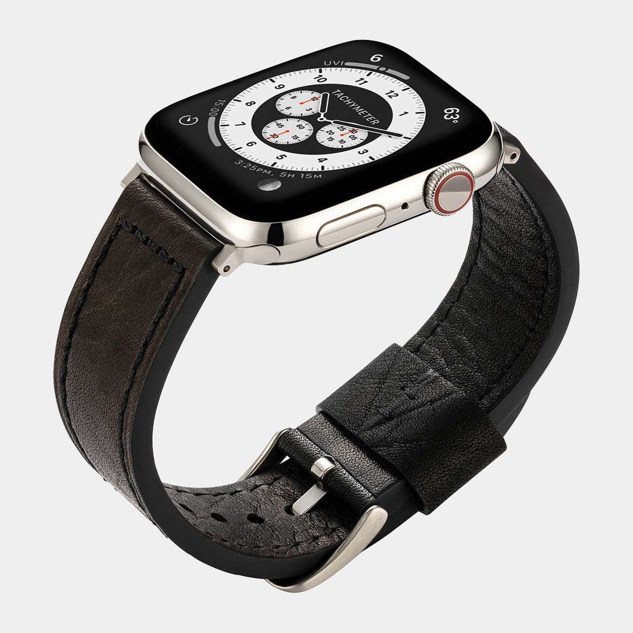 Lond Luxury Apple Watch Strap - Black Leather - Buckle & Band - LON-38-BLK-SI
