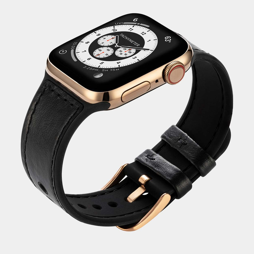 Mona Hybrid Sport/Leather Apple Watch Strap - Black - Buckle & Band - MON-38-BLK-GL