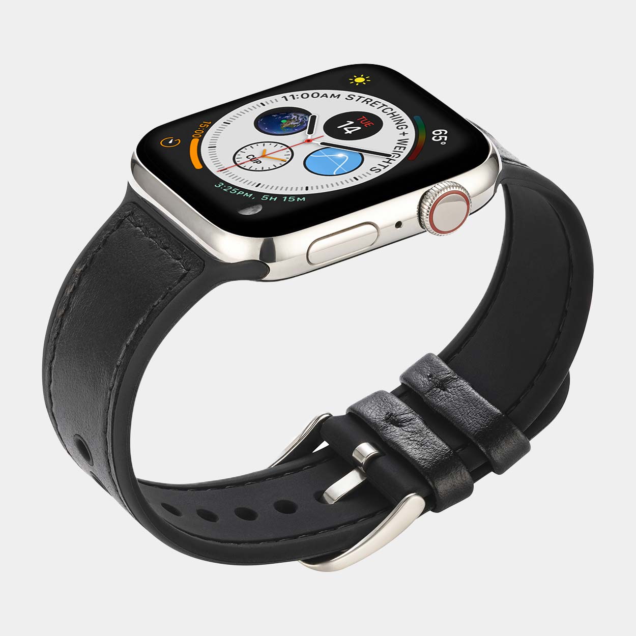 Mona Hybrid Sport/Leather Apple Watch Strap - Black - Buckle & Band - MON-38-BLK-SI