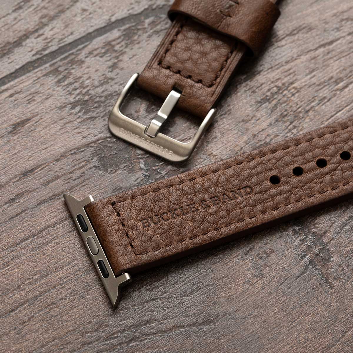 Lond Luxury Apple Watch Strap - Khaki Leather - Buckle & Band - LON-38-KHA-BL