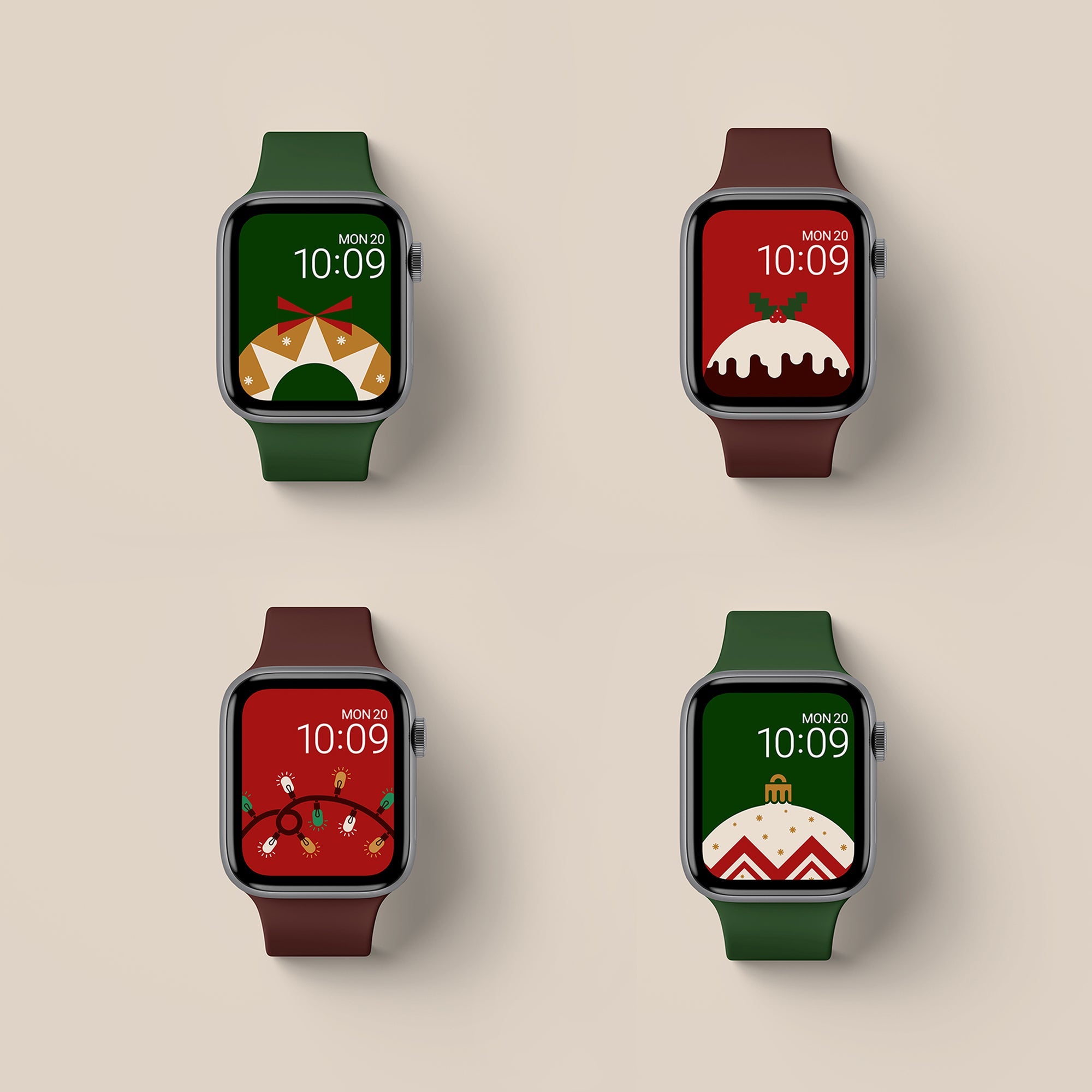 Festive Apple Watch Wallpapers (4 Pack) - Buckle and Band - FEST-CL