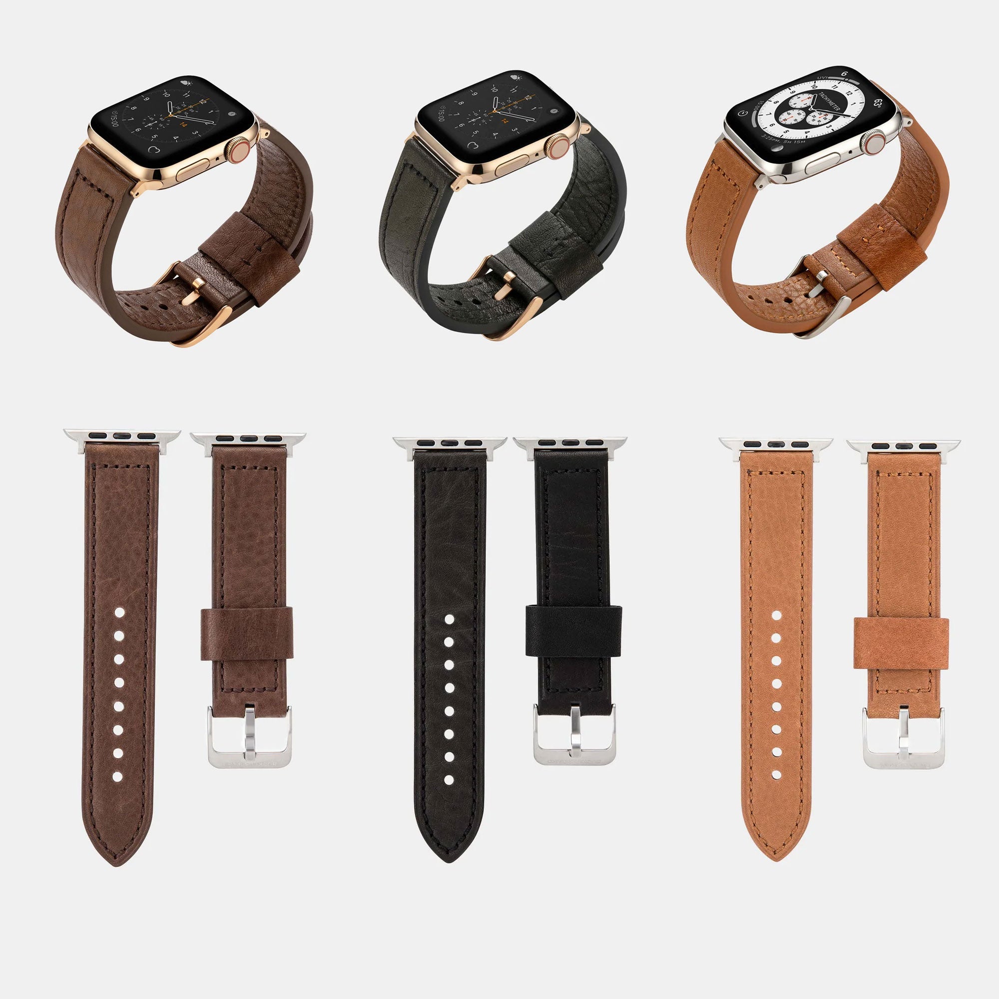 Pre-Loved Lond Apple Watch Straps - Black, Brown or Khaki - Buckle & Band - PL-LON-38-BLK-GL