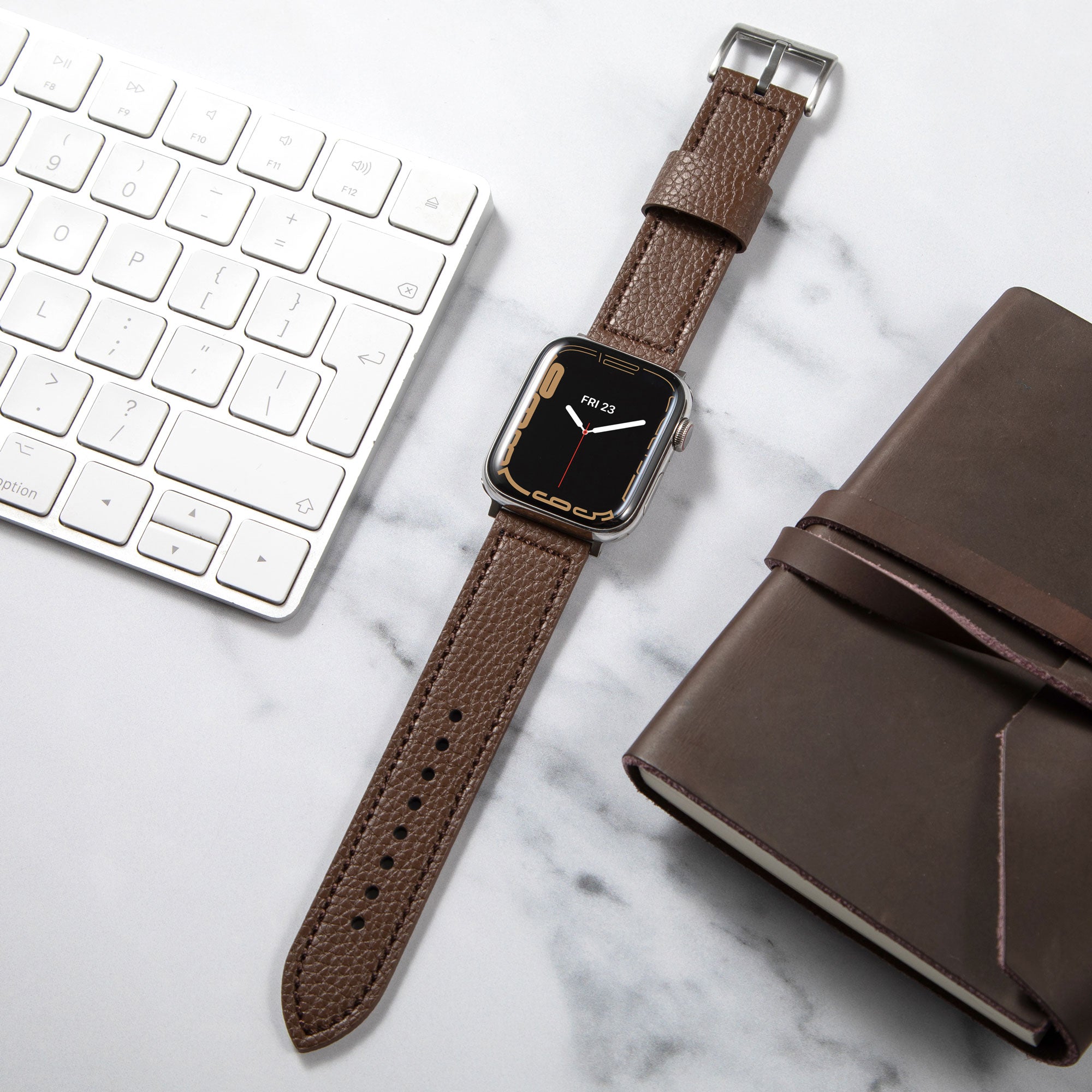 Pre-Loved Vegan Leather Apple Watch Strap - Buckle and Band - PREL-VEG-38-BRN-SI