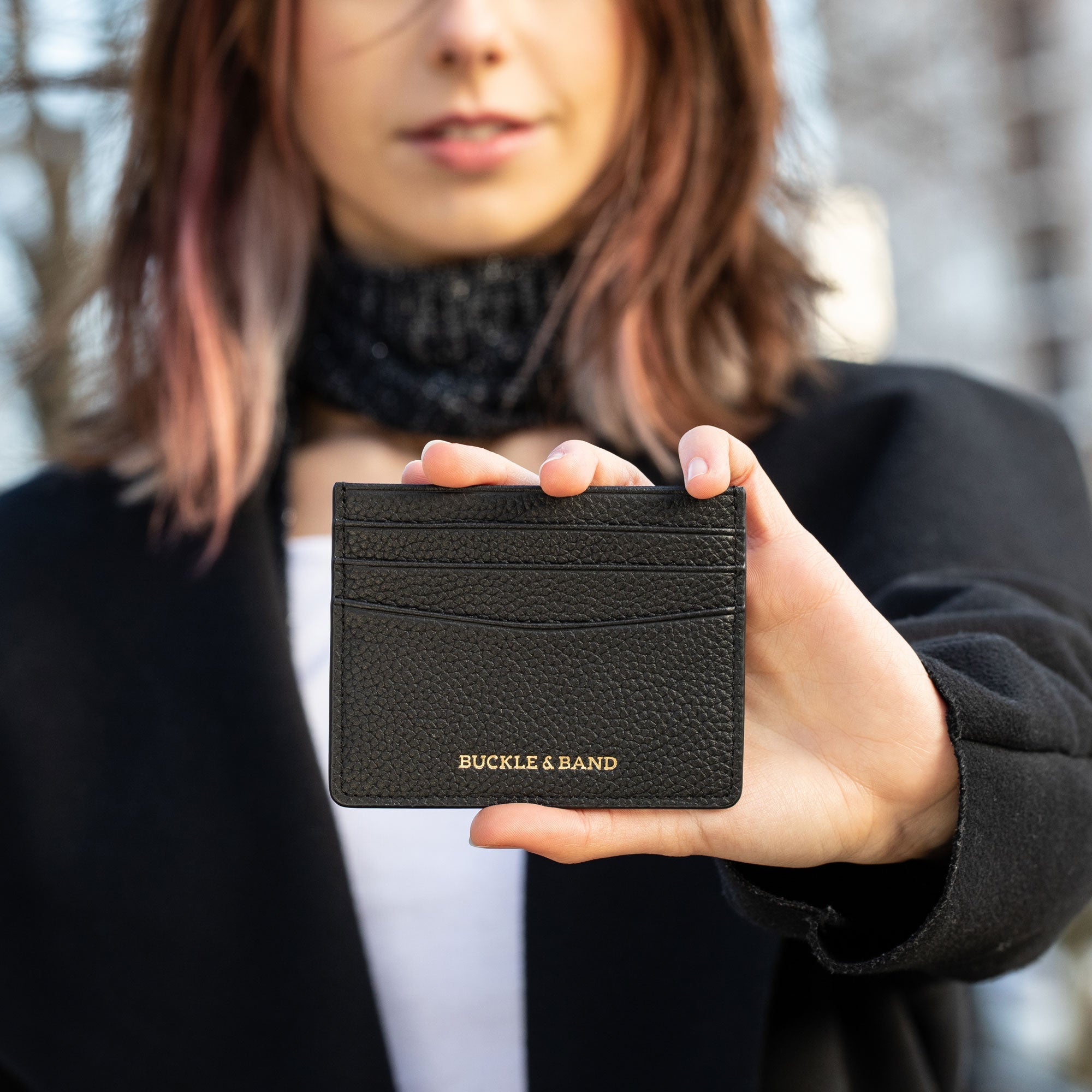 Signature Black Leather Card Wallet - Buckle and Band - CH-6-CRM-01
