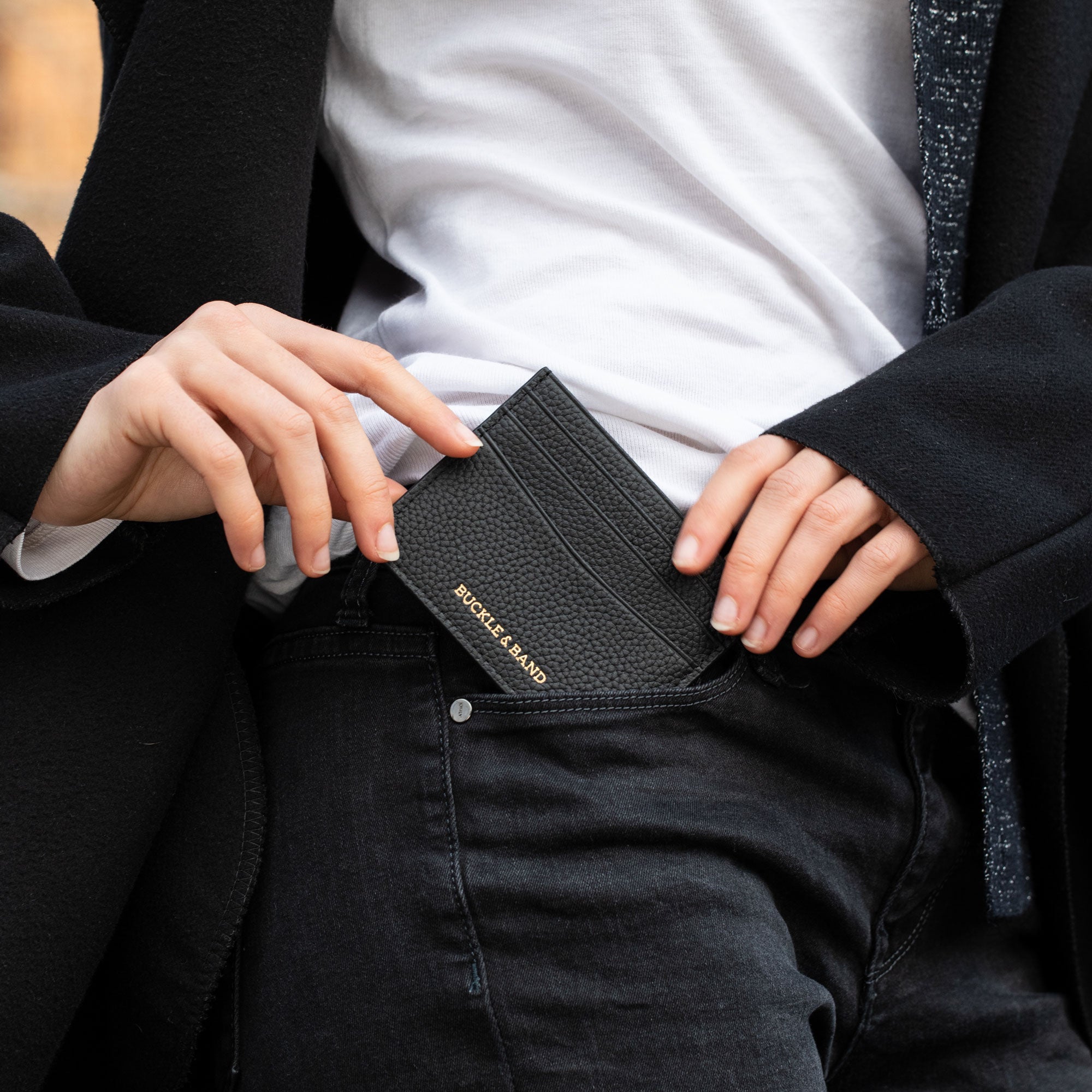 Signature Black Leather Card Wallet - Buckle and Band - CH-6-BLK-01