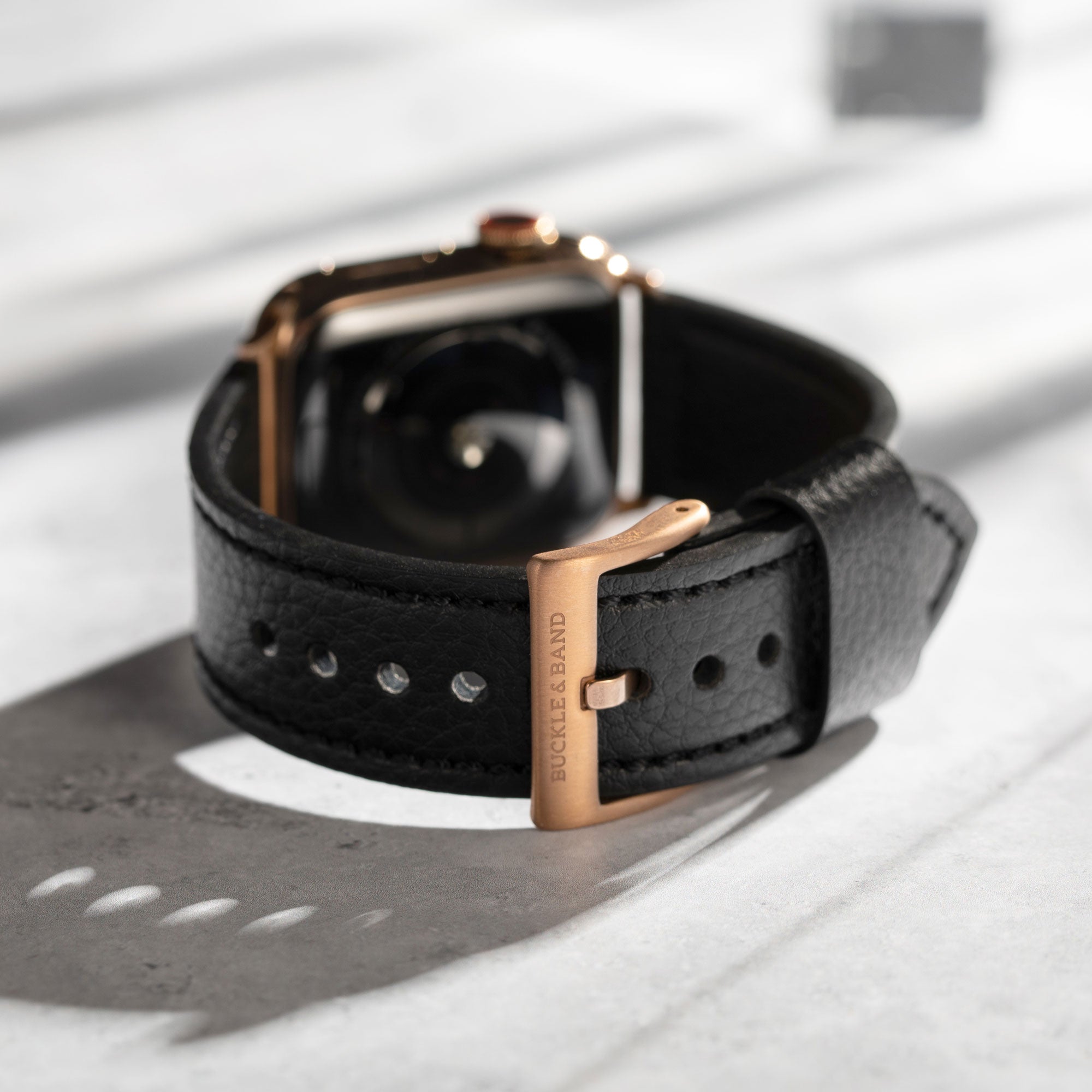 Vegan Leather Apple Watch Strap - Luxury Lond Black - Buckle & Band - VEG-38-BLK-SI
