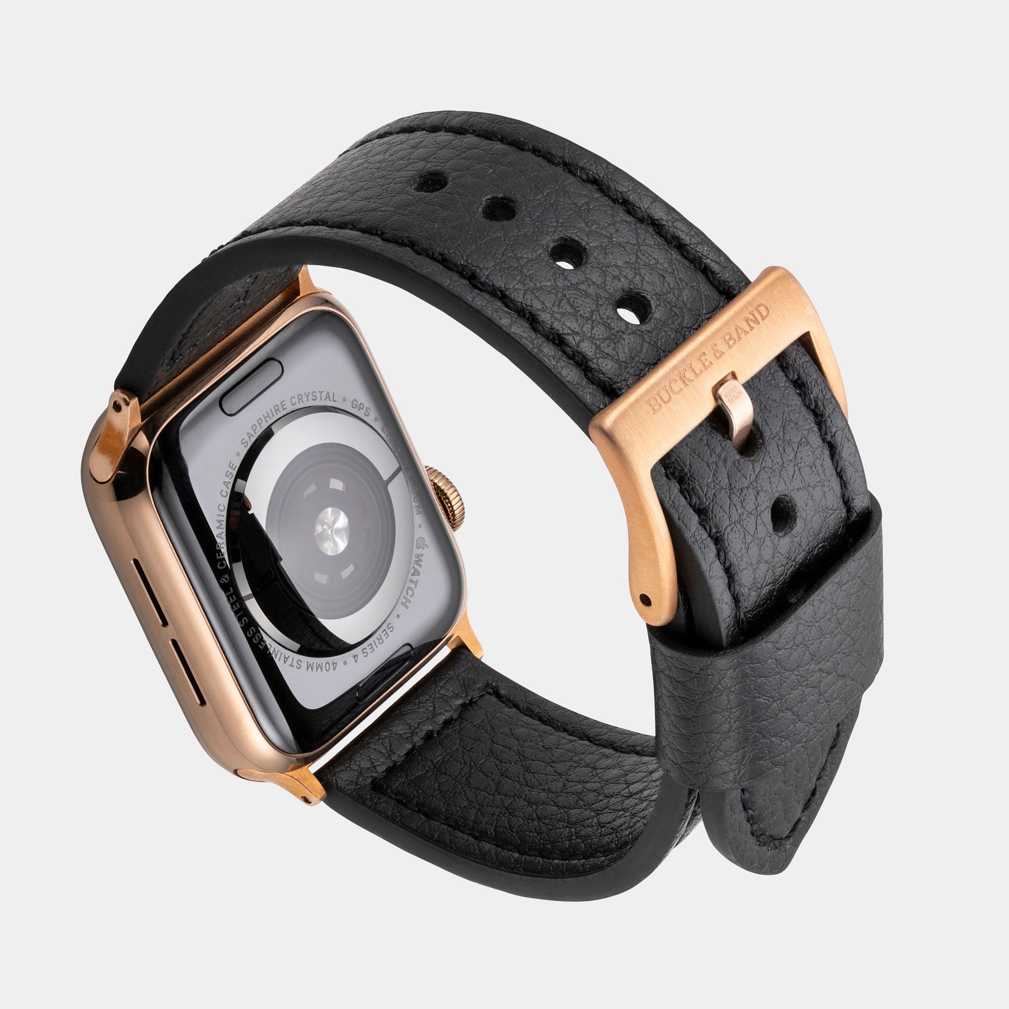 Vegan Leather Apple Watch Strap - Luxury Lond Black - Buckle & Band - VEG-38-BLK-GL