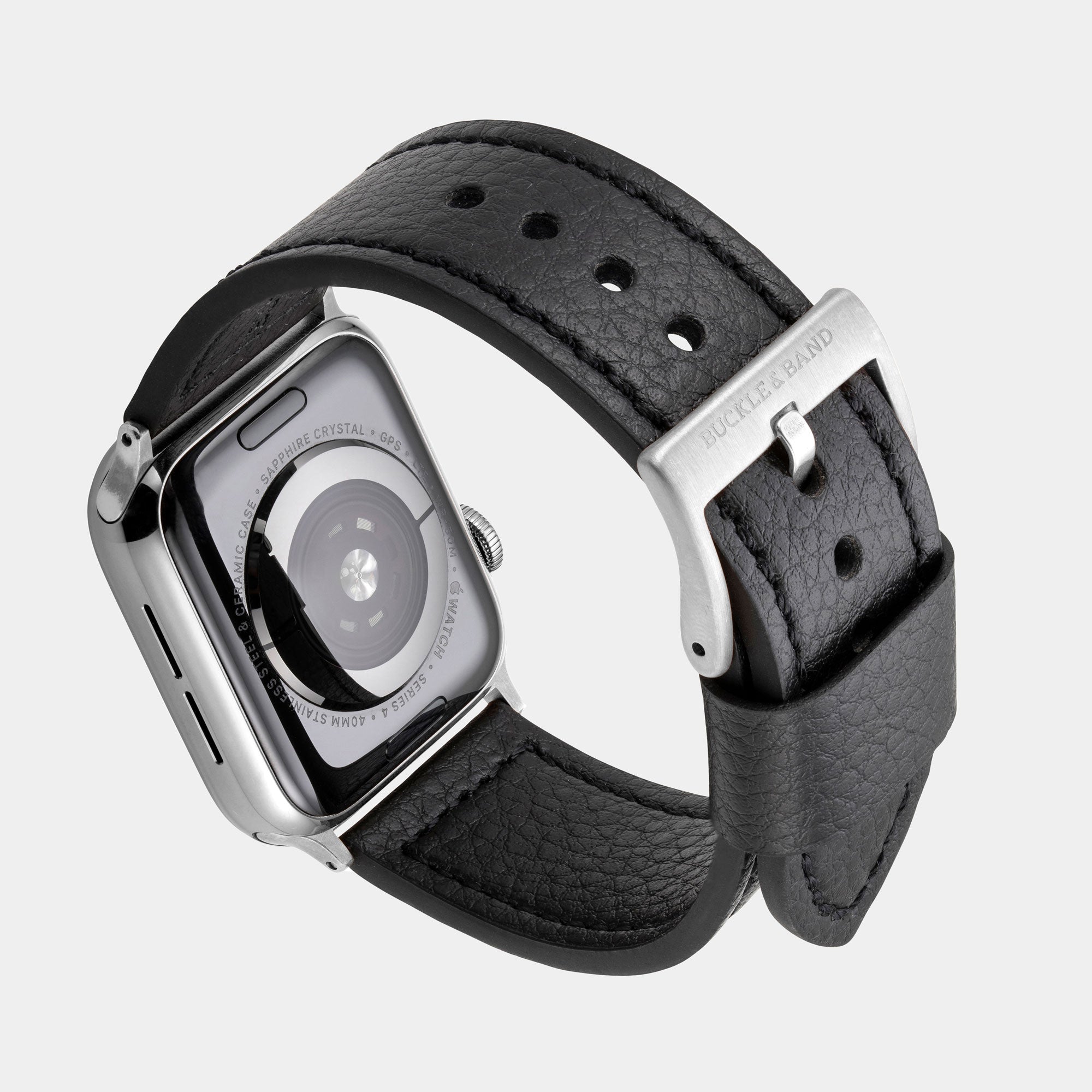 Vegan Leather Apple Watch Strap - Luxury Lond Black - Buckle & Band - VEG-38-BLK-SI