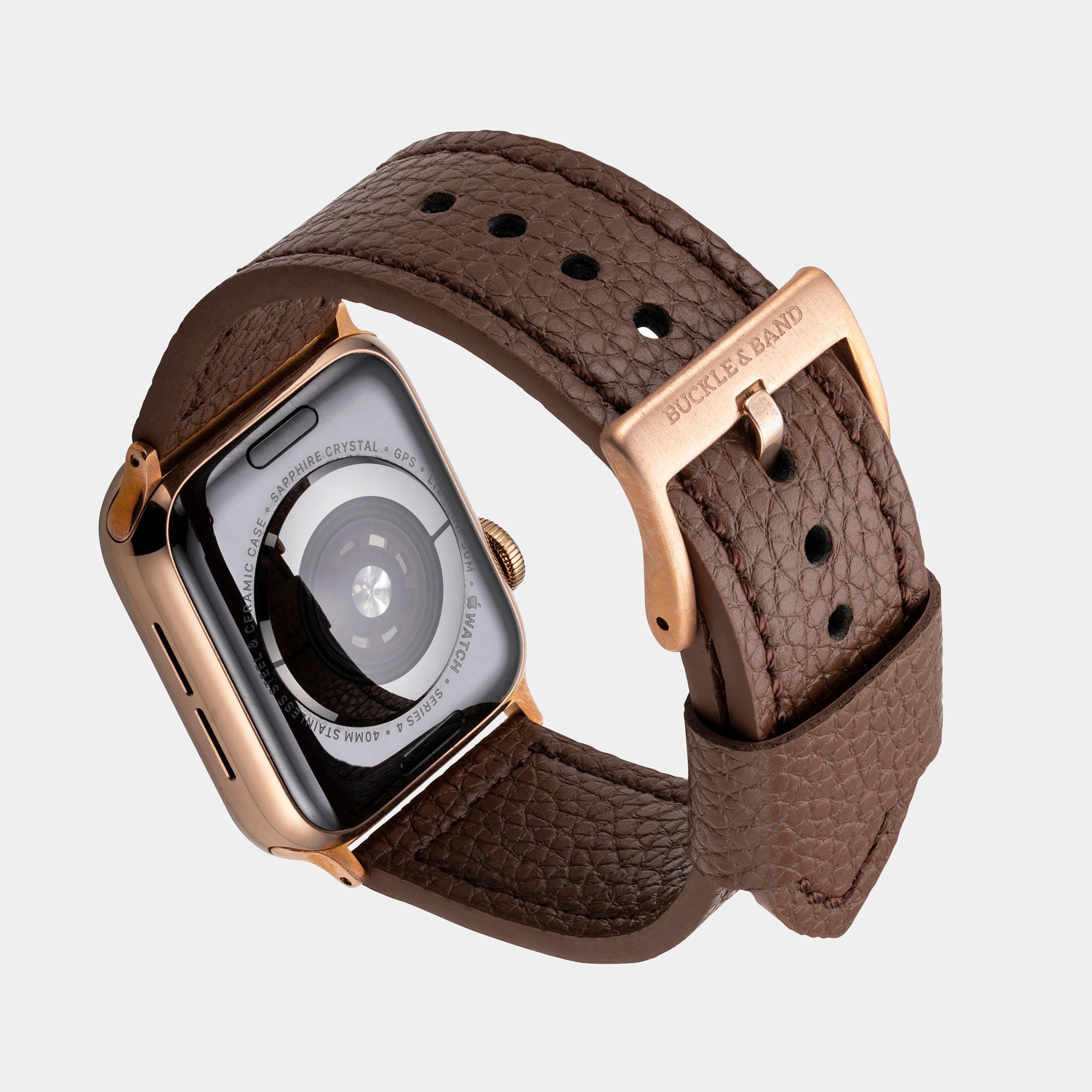 Vegan Leather Apple Watch Strap - Luxury Lond Brown - Buckle & Band - VEG-38-BRN-GL